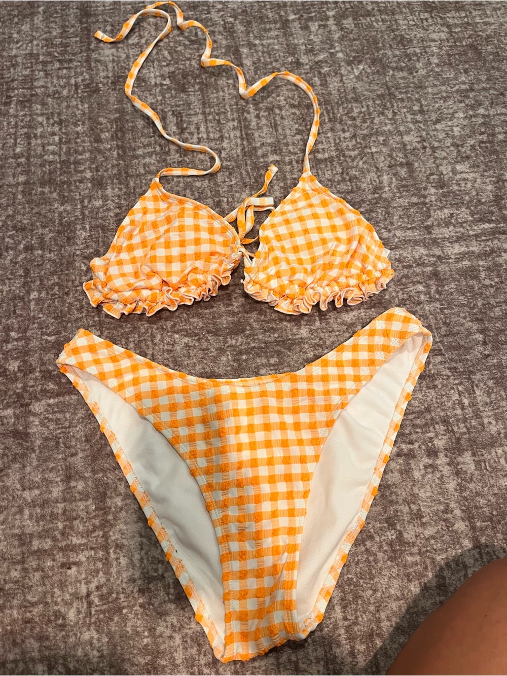 wild fable Orange and White Gingham Ruffle Bikini Top